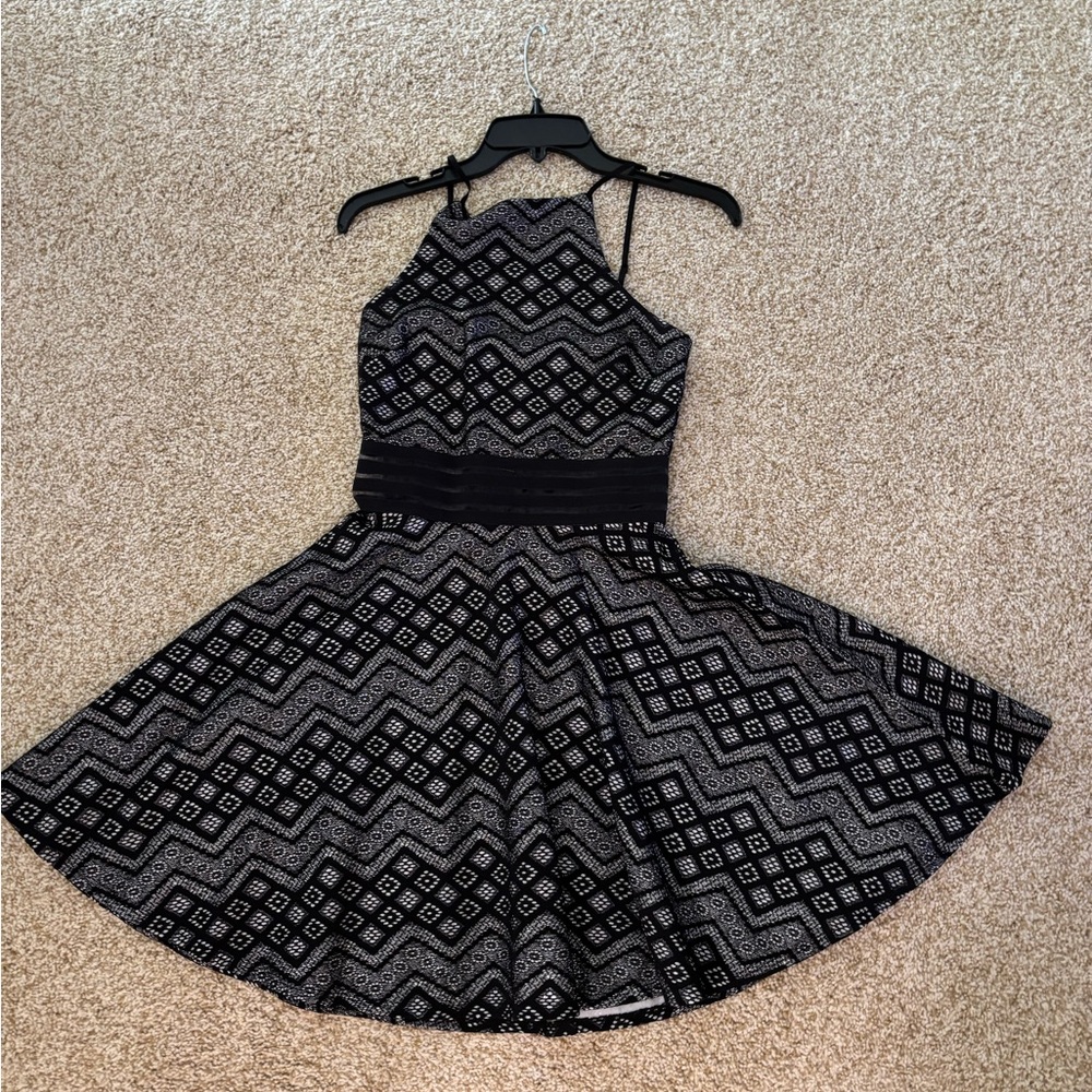 Black and White Patterned Halter Dress